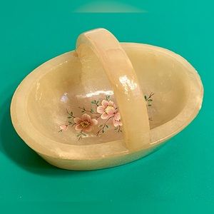 Vintage Genuine Italian Alabaster Hand Carved Basket With Handle